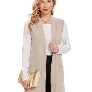Camel Sleeveless Open Front Cardigan By Nicole Miller
